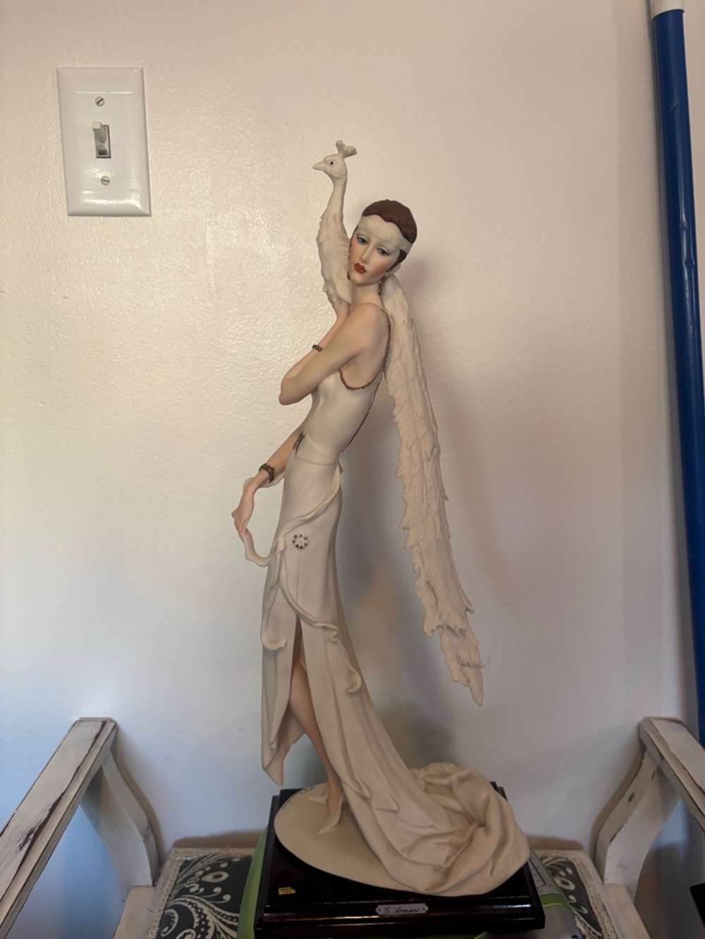 G. Armani White Porcelain Brown Hair Accents - beautiful bird on her shoulder.